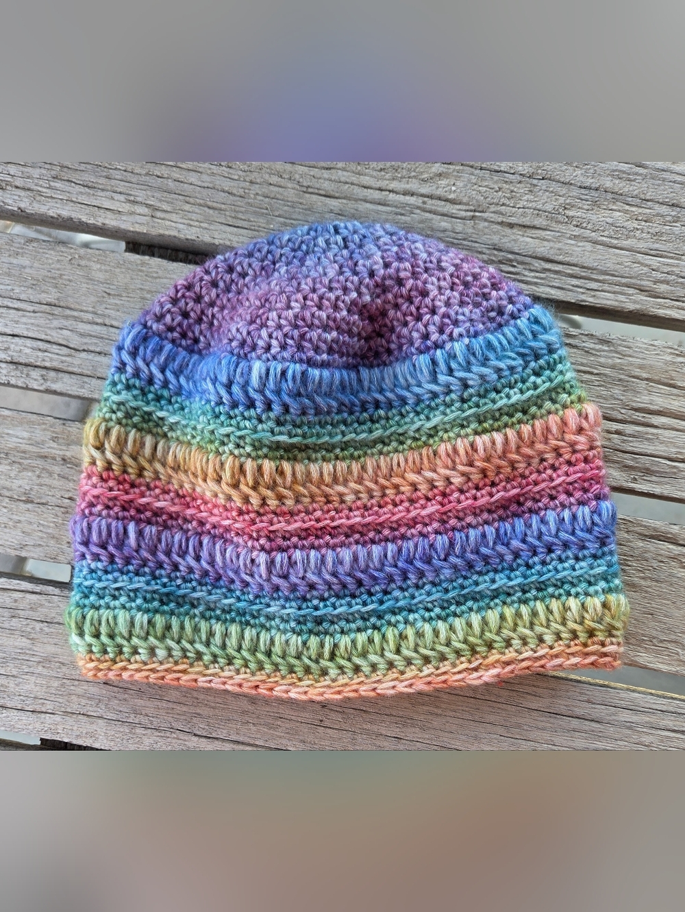 Artisan Handmade Crochet Cotton Blend "Rainbow Ribbons" Beanie Hat
